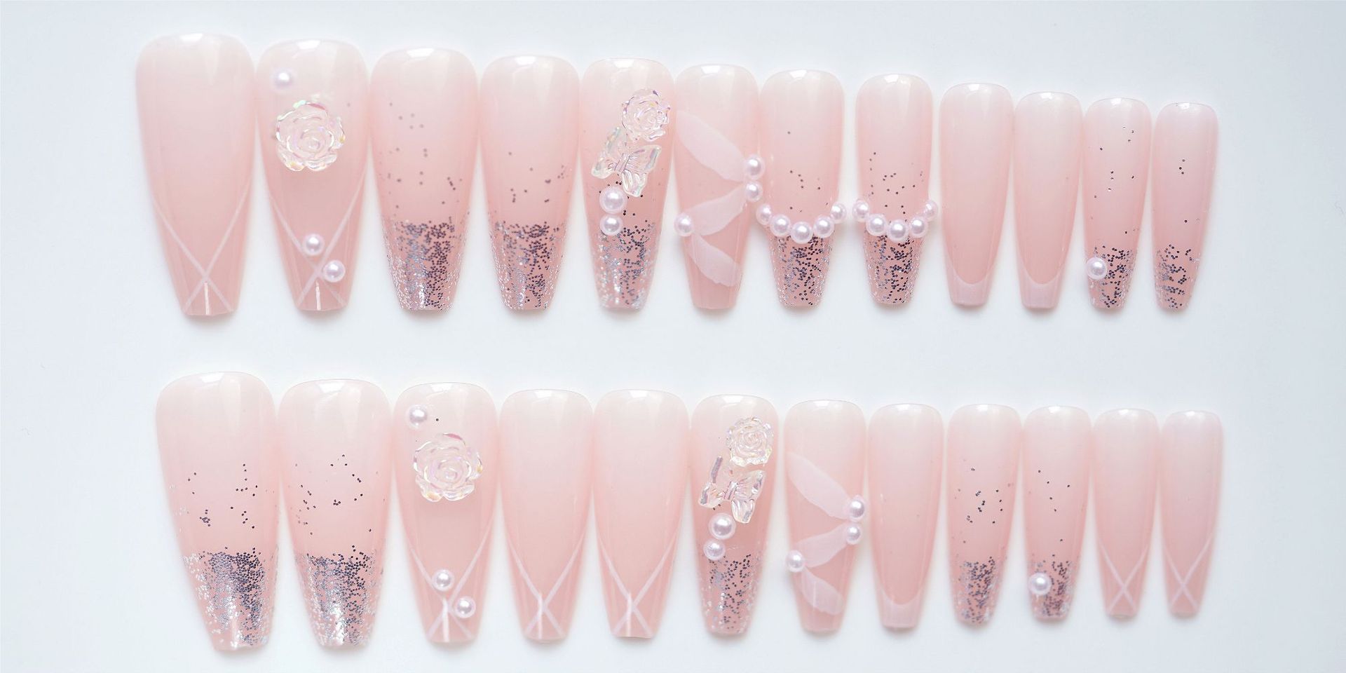 Rose Ribbon Fake Nail Tip