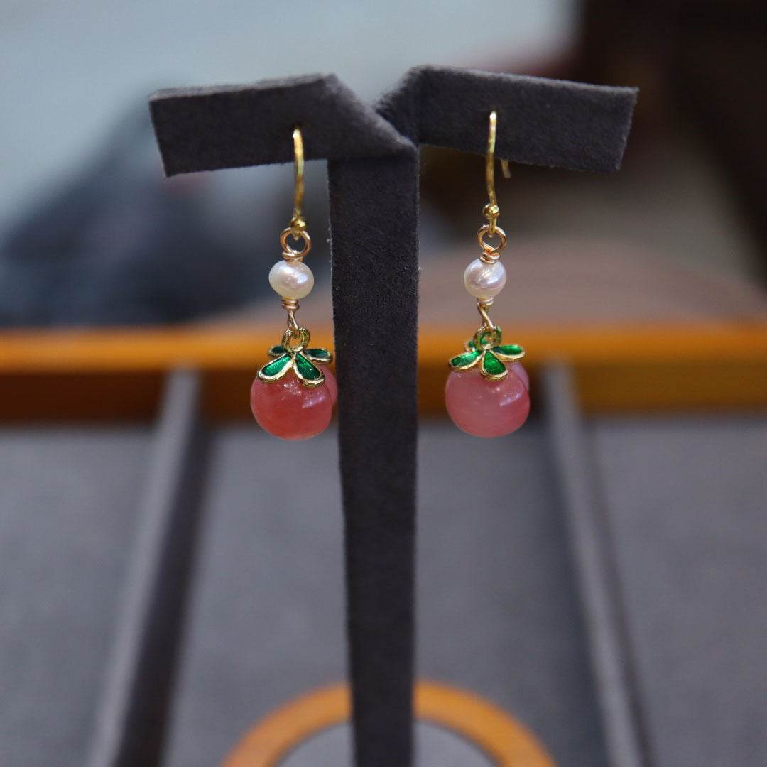 Natural Chalcedony Agate Peaches Clavicle High-grade Natural Freshwater Pearl Necklace