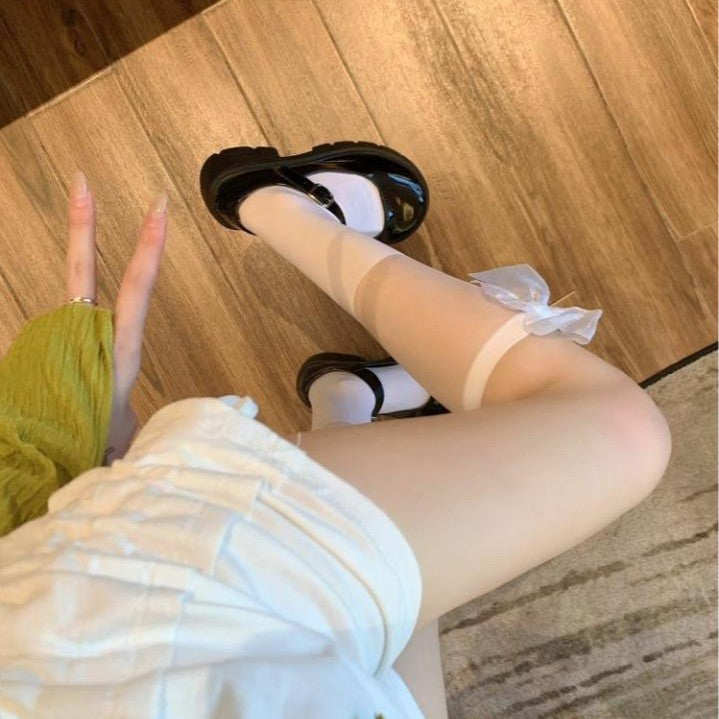 Summer Thin Long Silk Stockings With A Bow