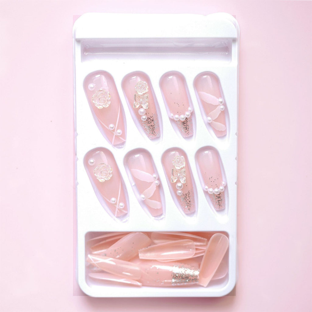 Rose Ribbon Fake Nail Tip