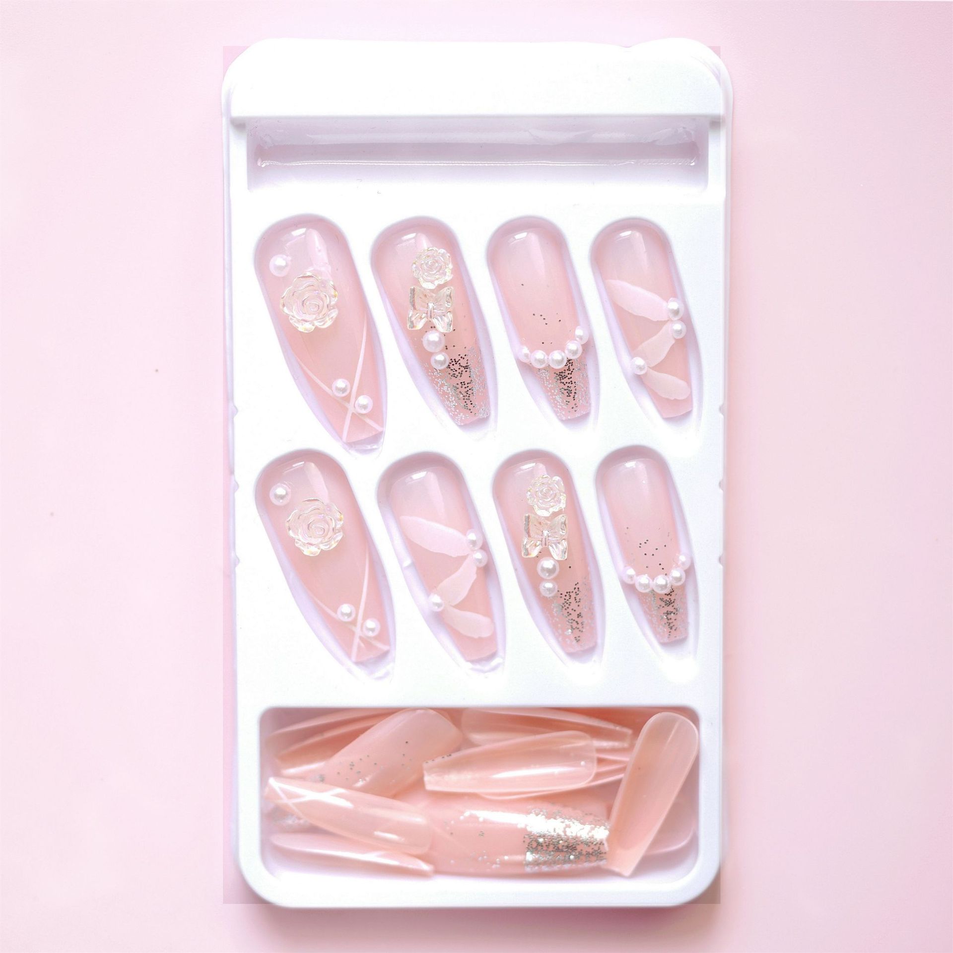 Rose Ribbon Fake Nail Tip